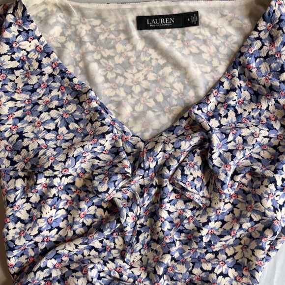 RALPH LAUREN Black Label Floral v-neck Midi Dress Blue/Multi Size 8 - Picture 5 of 9